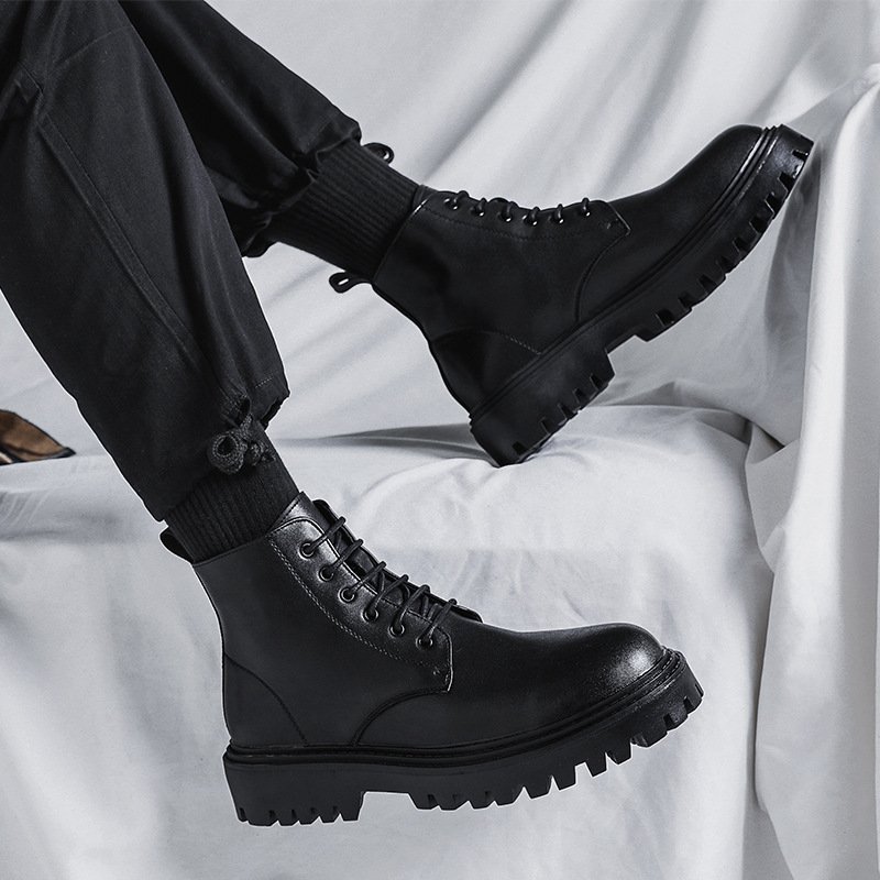 Martens, high shoes English style for leather shoes, boots for black leather, internet celebrity, British style