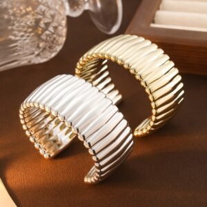 metal-plated wide irregular striped open bracelet