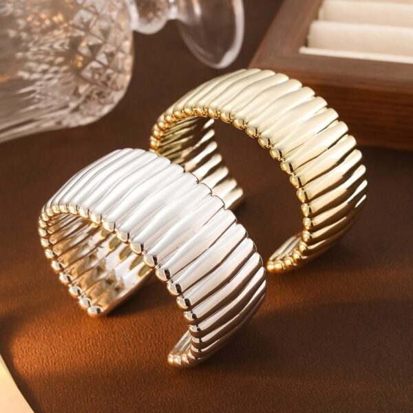 metal-plated wide irregular striped open bracelet